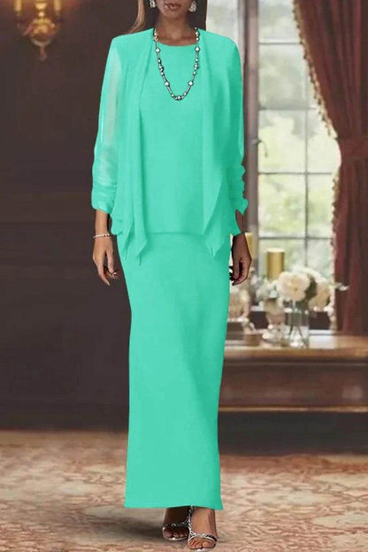 Sheath Scoop Neck Long Sleeves Floor Length Mother Dresses CM0365