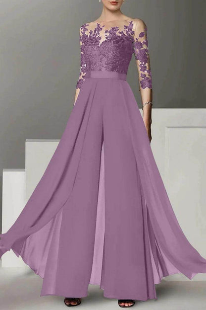 A Line Jewel Neck 3/4 Length Sleeves Floor Length Mother Dresses CM0375