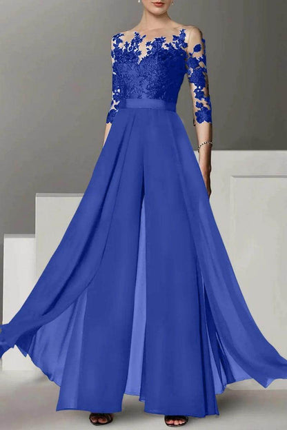A Line Jewel Neck 3/4 Length Sleeves Floor Length Mother Dresses CM0375