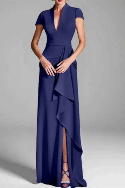 Sheath Column V Neck Short Sleeves Floor Length Mother Dresses CM0377