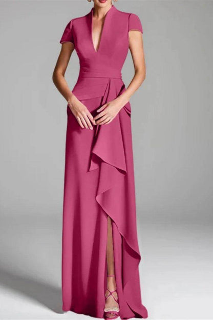 Sheath Column V Neck Short Sleeves Floor Length Mother Dresses CM0377