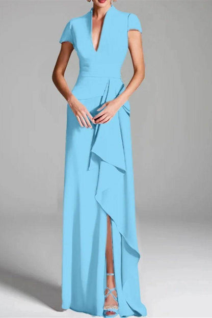 Sheath Column V Neck Short Sleeves Floor Length Mother Dresses CM0377