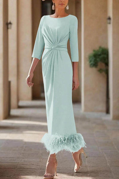 Sheath Column Scoop Neck Ankle Length Feather Mother Dresses CM0378