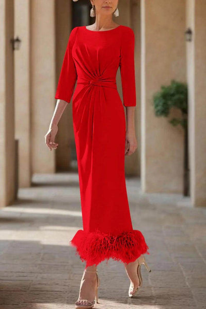 Sheath Column Scoop Neck Ankle Length Feather Mother Dresses CM0378