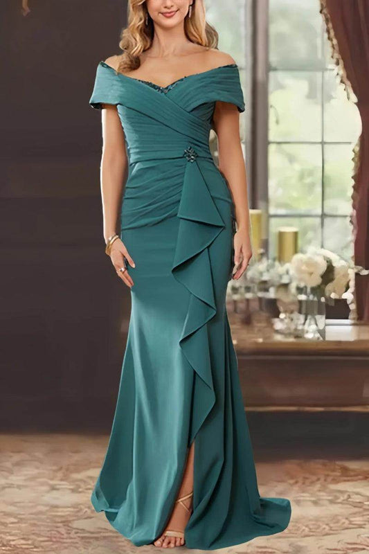 Sheath Off the Shoulder Sleeveless Floor Length Mother Dresses CM0379