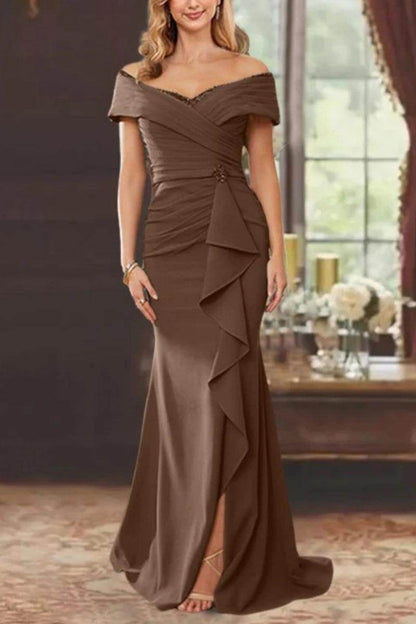 Sheath Off the Shoulder Sleeveless Floor Length Mother Dresses CM0379