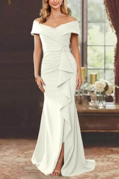 Sheath Off the Shoulder Sleeveless Floor Length Mother Dresses CM0379