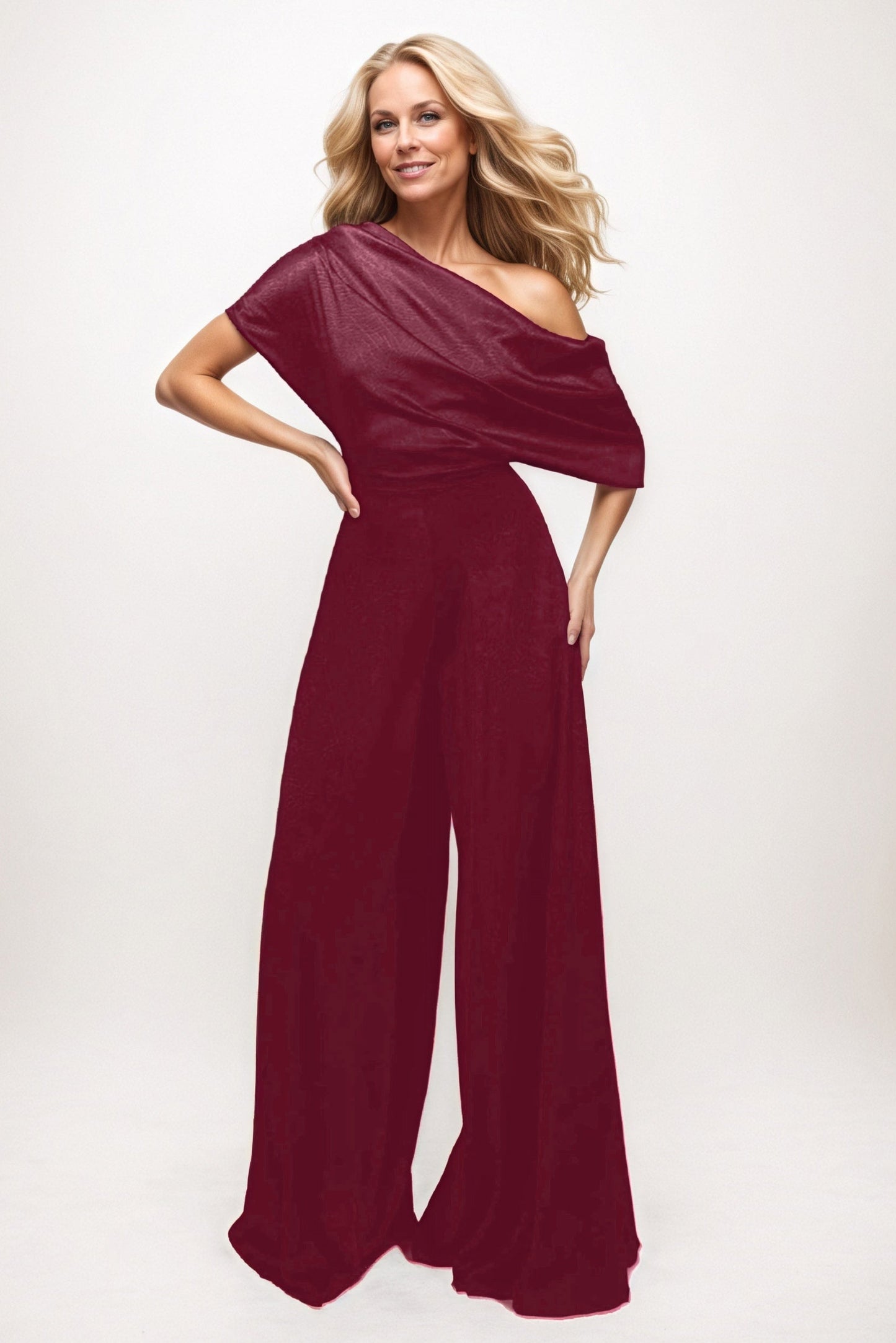 Jumpsuit Maxi Elastic Satin Chiffon Mother of the Bride Dresses CM0391