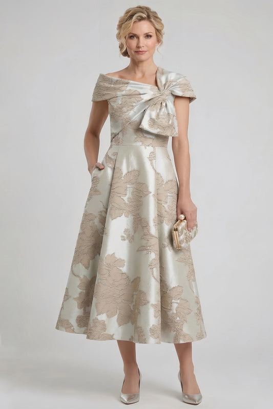 A-Line Tea-Length Jacquard Mother of the Bride Dress CM0413