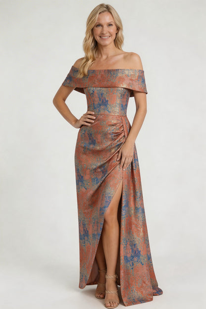 Sheath-Column Floor Length Jacquard Mother of the Bride Dress CM0420
