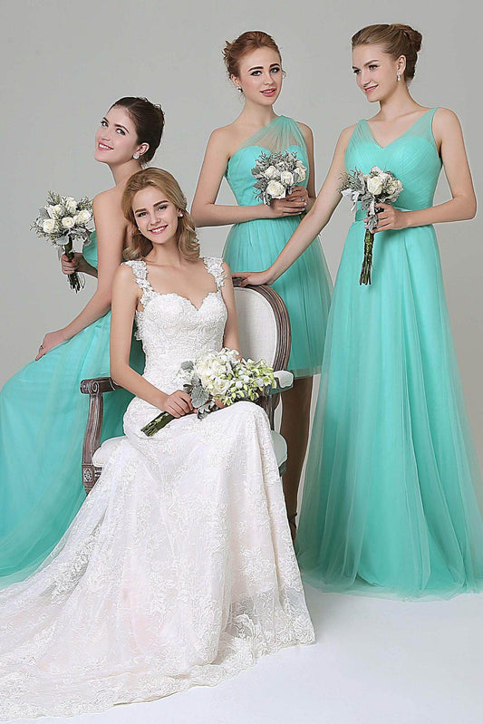 Sheath-Column Floor Length Tulle Bridesmaid Dress COZF1500F