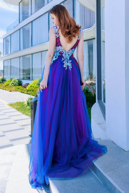 A-Line Sweep-Brush Train Tulle Prom Dress CS0500