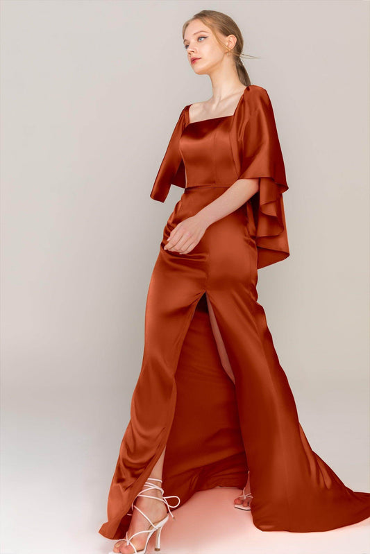 Sheath Sweep Train Luxe Satin Dress CS0320