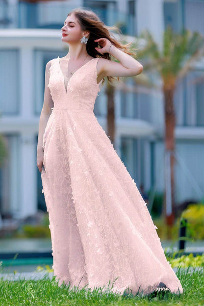 A-Line Sweep-Brush Train Sequined Lace Prom Dress CS0484