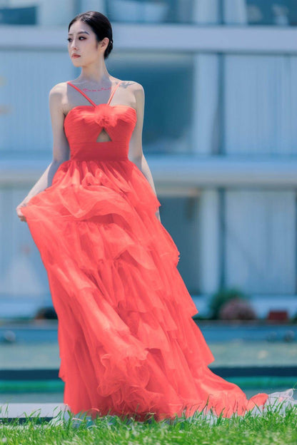 Princess Sweep-Brush Train Tulle Prom Dress CS0493