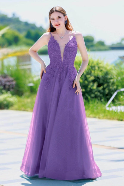 A-Line Floor Length Tulle Prom Dress CS0501