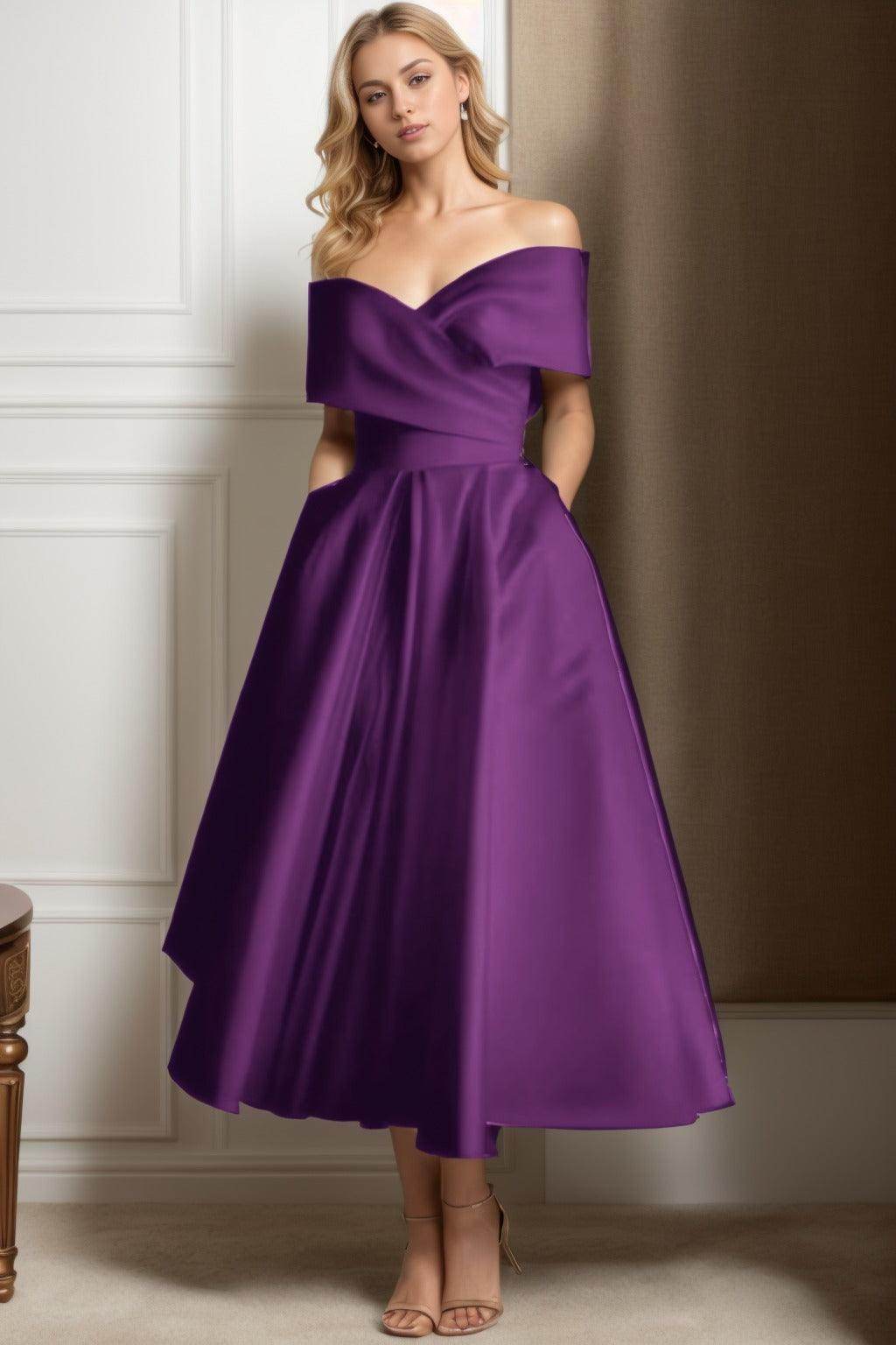 A-Line Ankle Length Satin Graduation Dresses CS0564