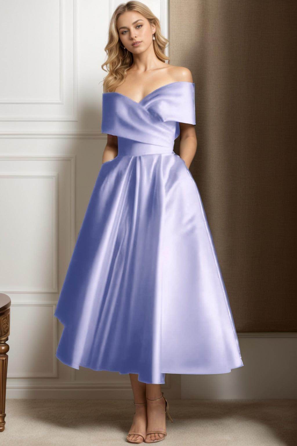 A-Line Ankle Length Satin Graduation Dresses CS0564