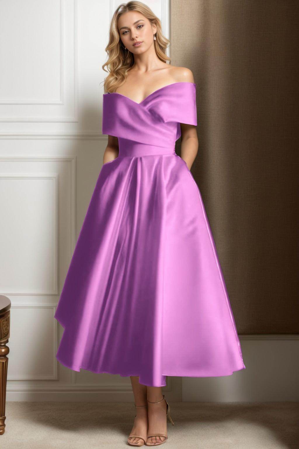 A-Line Ankle Length Satin Graduation Dresses CS0564