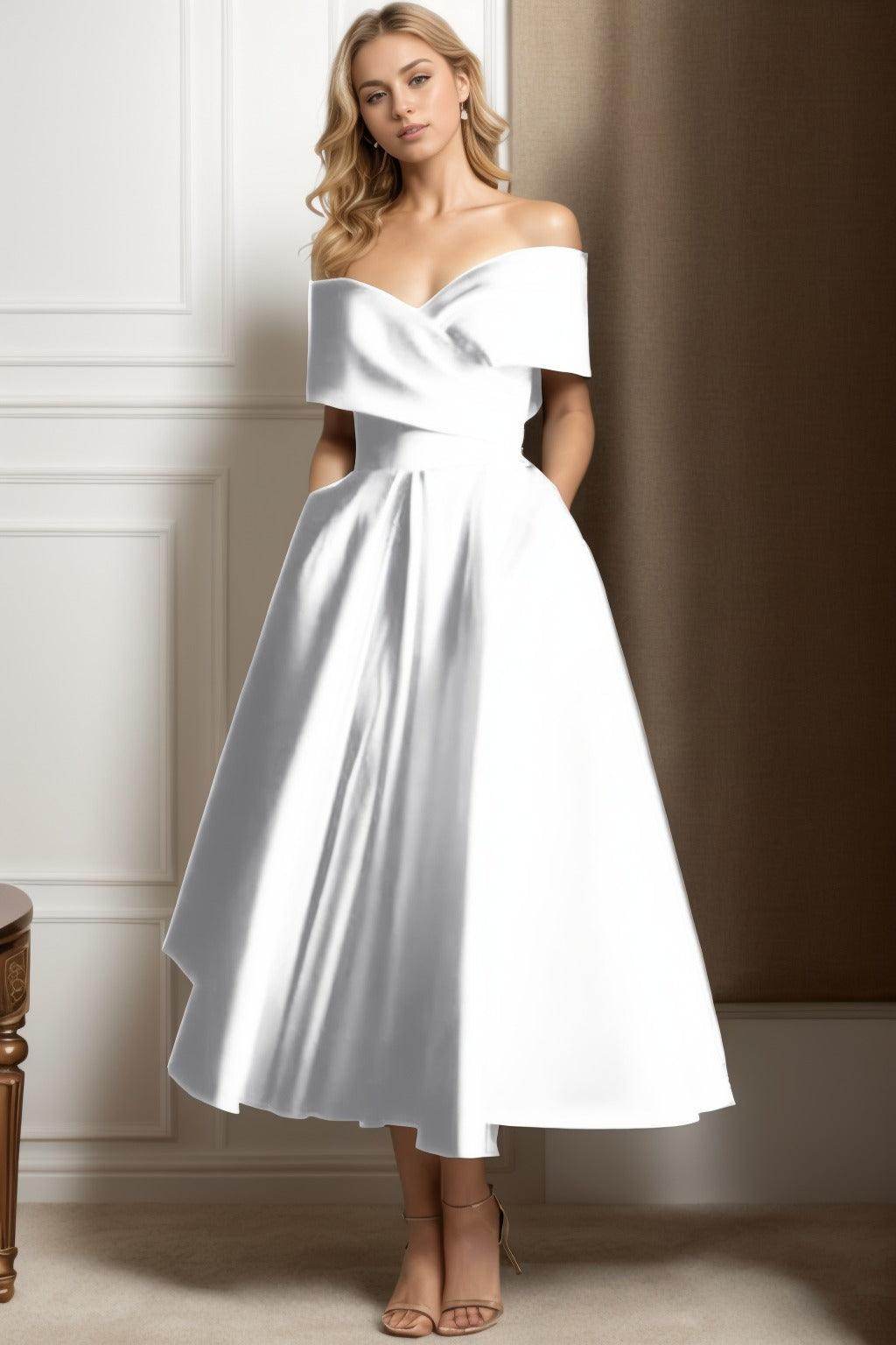 A-Line Ankle Length Satin Graduation Dresses CS0564