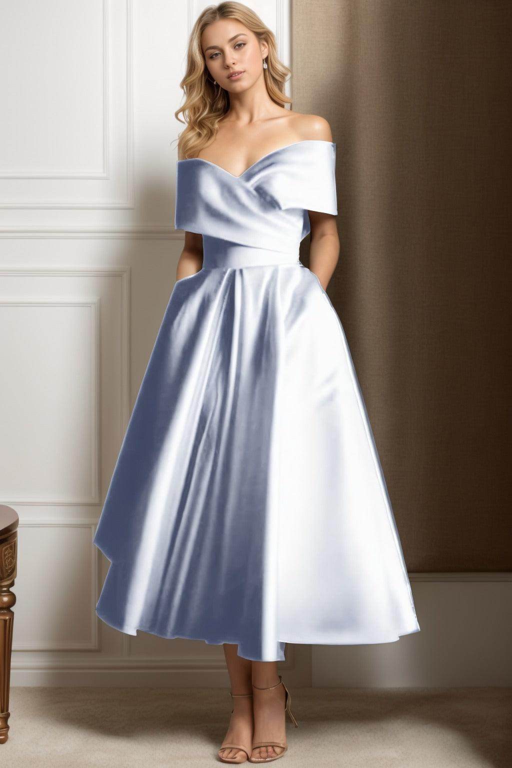 A-Line Ankle Length Satin Graduation Dresses CS0564