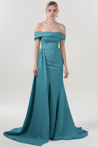 Sheath-Column Sweep-Brush Train Stretch Crepe Formal Dress CS0592