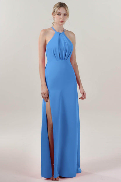 Sheath-Column Maxi Stretch Crepe Bridesmaid Dress CS0597BM