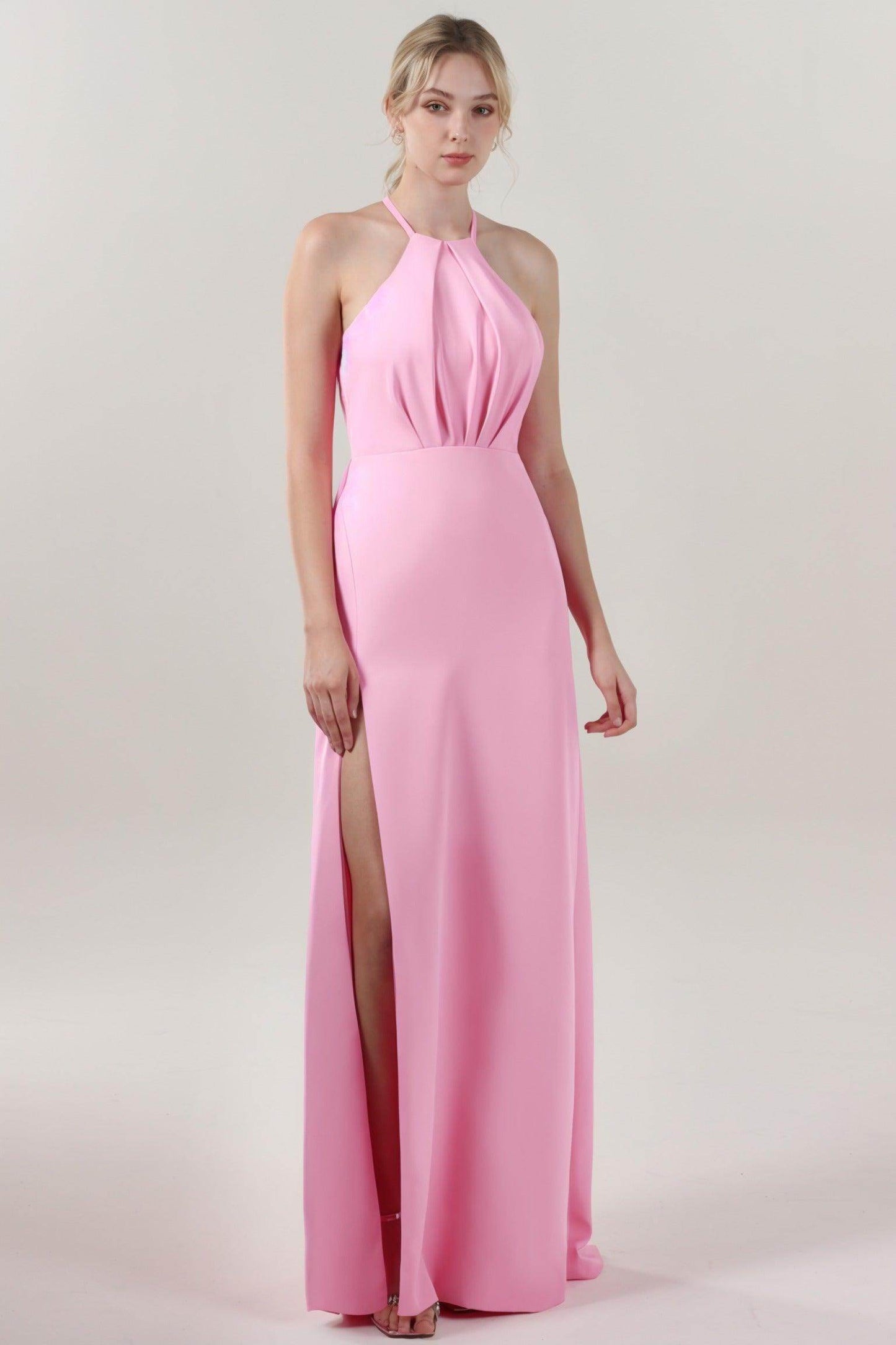 Sheath-Column Maxi Stretch Crepe Bridesmaid Dress CS0597BM