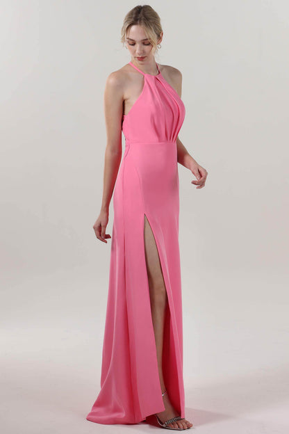 Sheath-Column Maxi Stretch Crepe Bridesmaid Dress CS0597BM