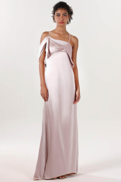 Sheath-Column Sweep-Brush Train Luxe Satin Bridesmaid Dress CS0598BM