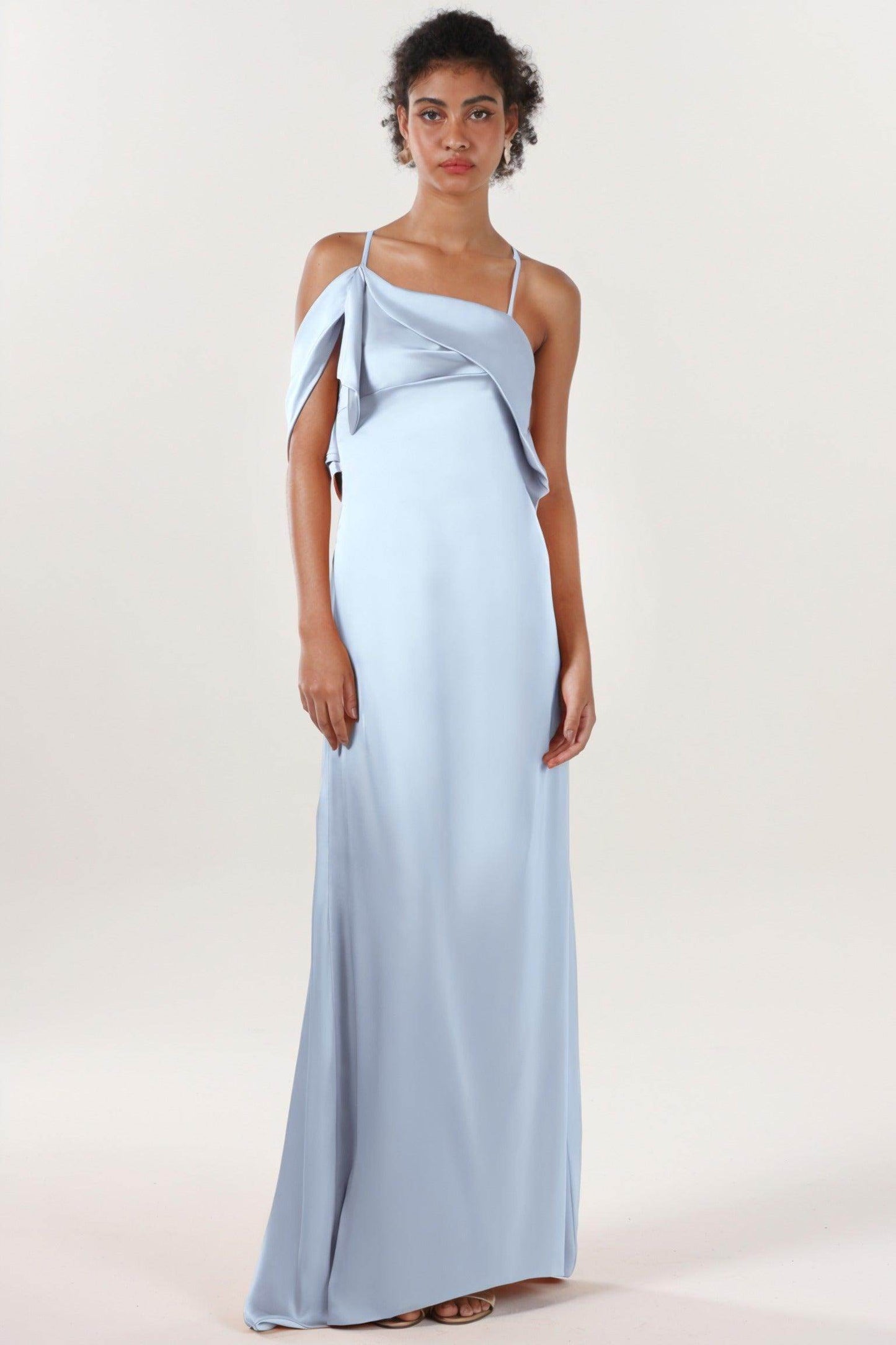 Sheath-Column Sweep-Brush Train Luxe Satin Bridesmaid Dress CS0598BM