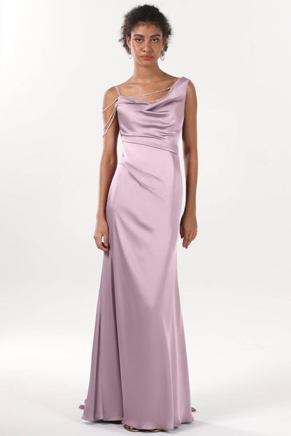 Sheath-Column Sweep-Brush Train Luxe Satin Bridesmaid Dress CS0600BM