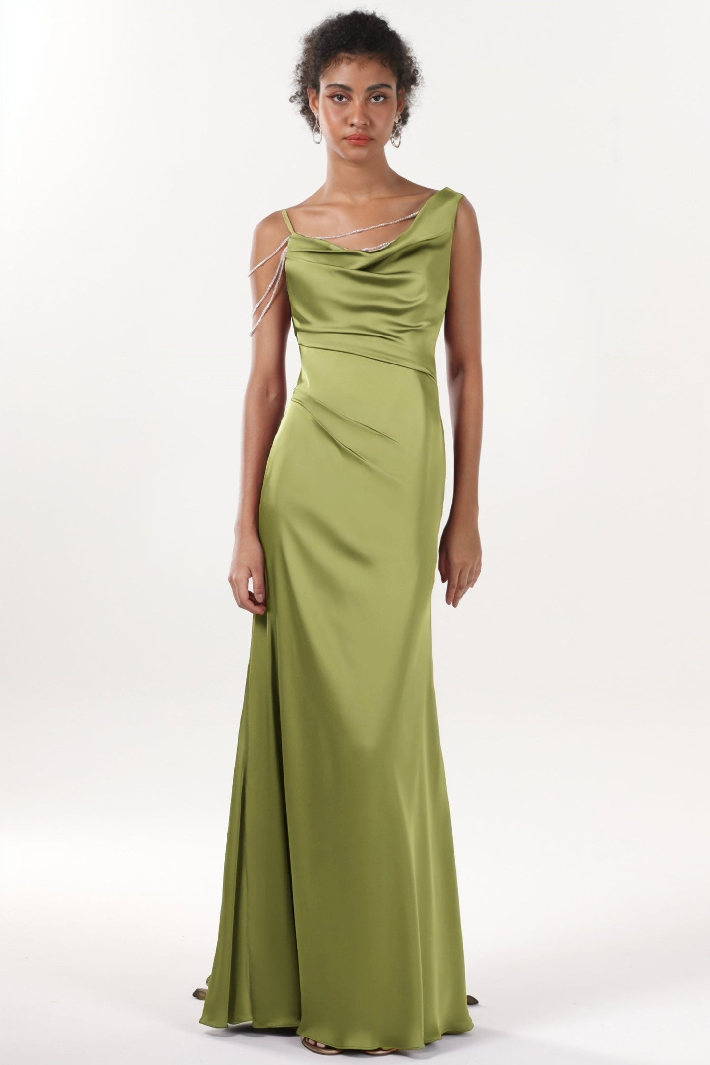 Sheath-Column Sweep-Brush Train Luxe Satin Bridesmaid Dress CS0600BM