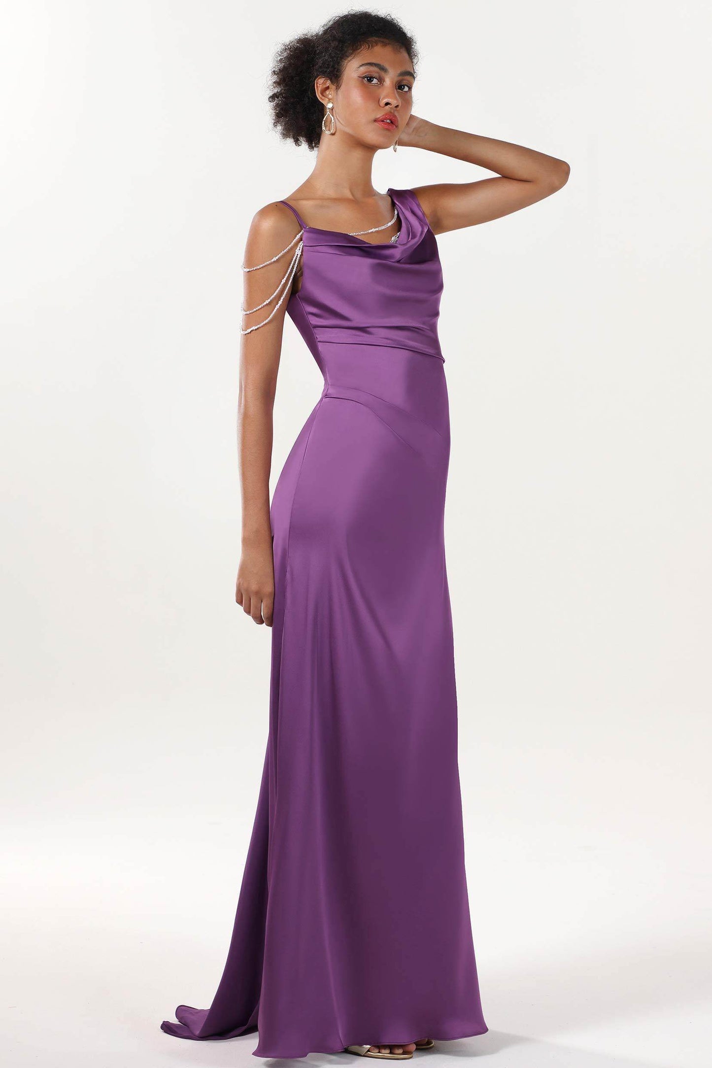 Sheath-Column Sweep-Brush Train Luxe Satin Bridesmaid Dress CS0600BM
