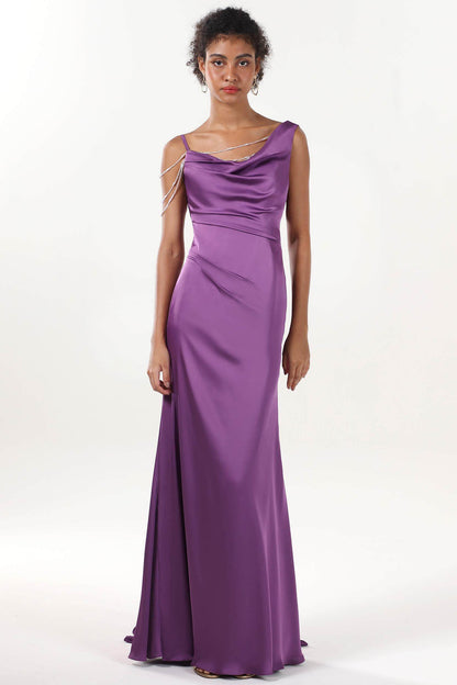 Sheath-Column Sweep-Brush Train Luxe Satin Bridesmaid Dress CS0600BM