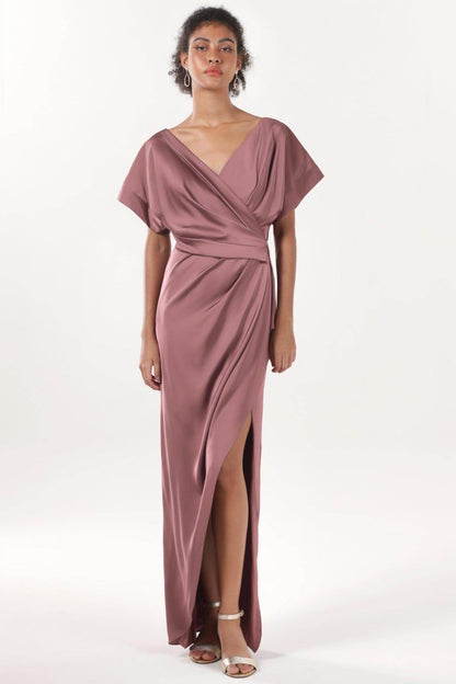 Sheath-Column Maxi Luxe Satin Bridesmaid Dress CS0601BM