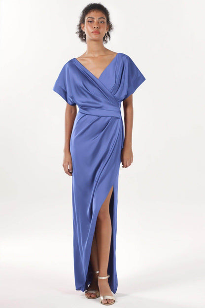 Sheath-Column Maxi Luxe Satin Bridesmaid Dress CS0601BM