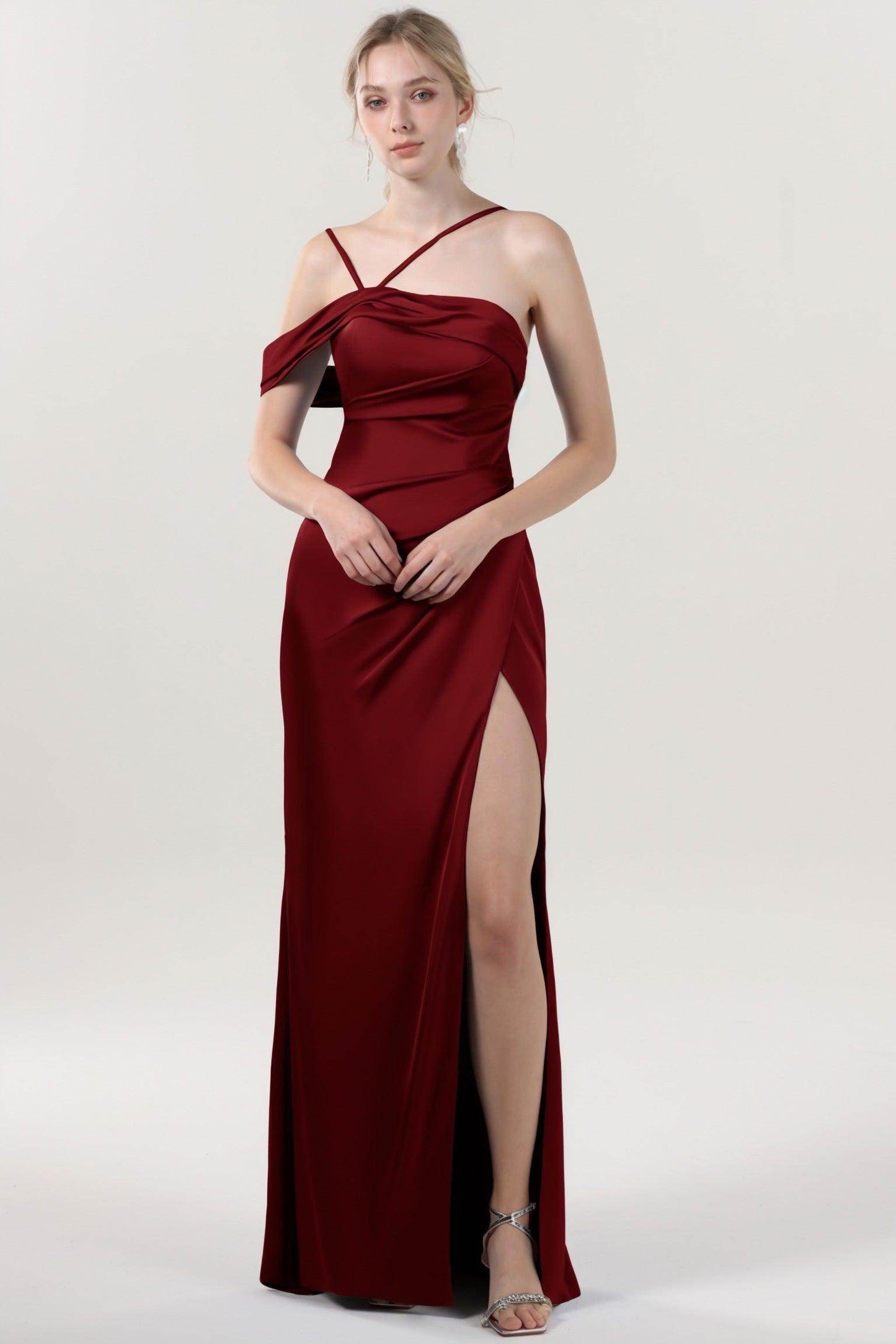Sheath-Column Maxi Luxe Satin Bridesmaid Dress CS0602BM