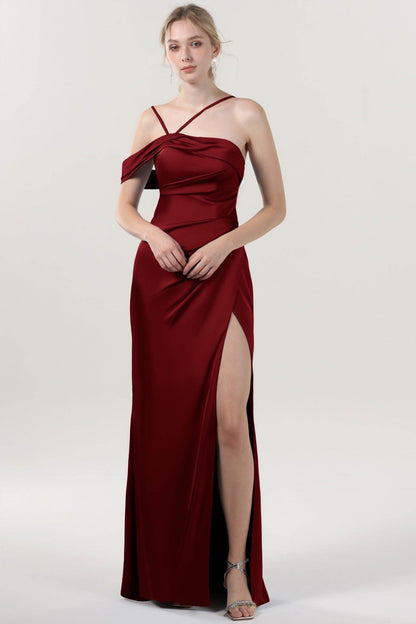 Sheath-Column Maxi Luxe Satin Bridesmaid Dress CS0602BM