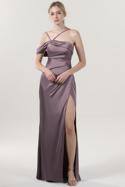 Sheath-Column Maxi Luxe Satin Bridesmaid Dress CS0602BM