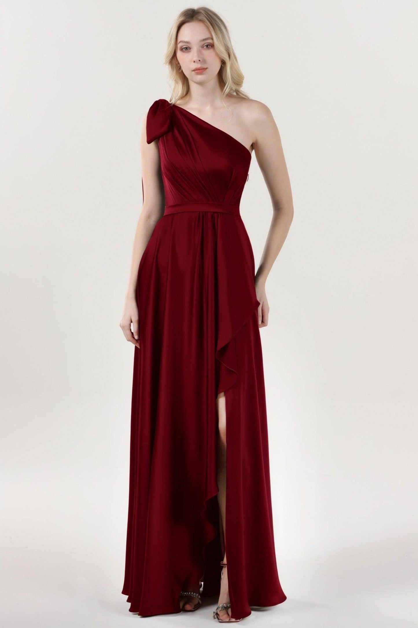 Asymmetrical Maxi Luxe Satin Bridesmaid Dress CS0603BM