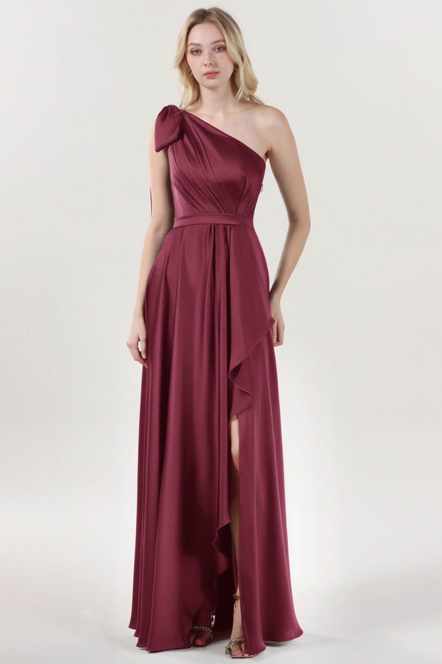 Asymmetrical Maxi Luxe Satin Bridesmaid Dress CS0603BM
