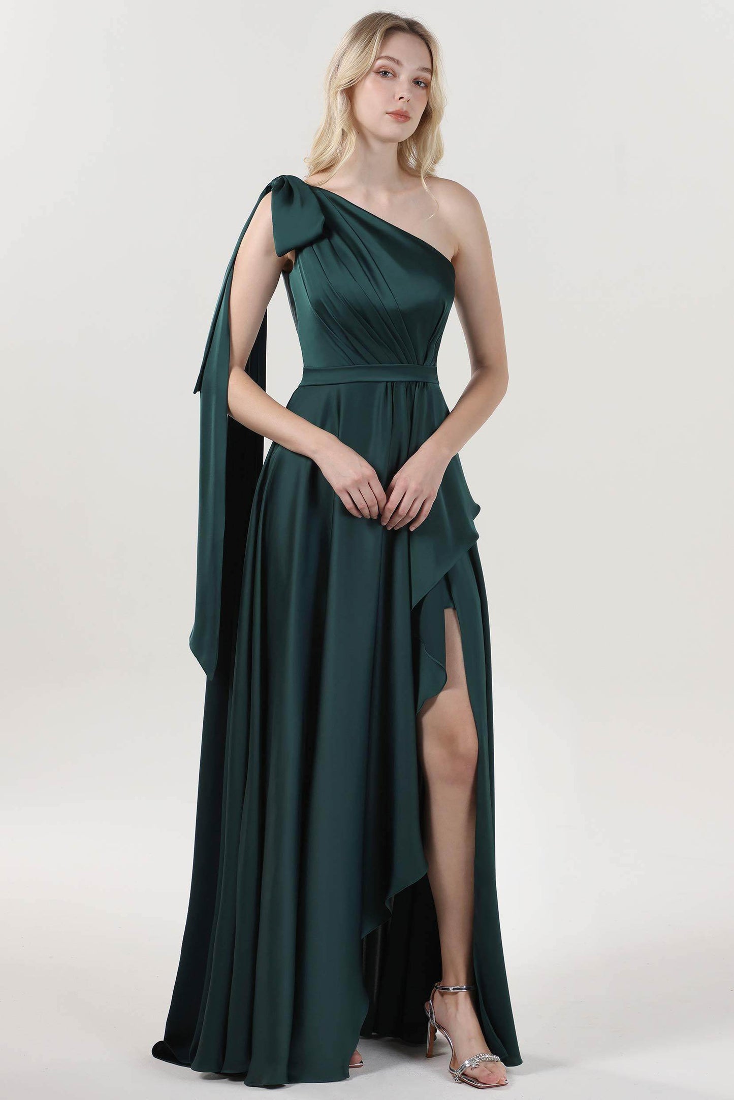 Asymmetrical Maxi Luxe Satin Bridesmaid Dress CS0603BM