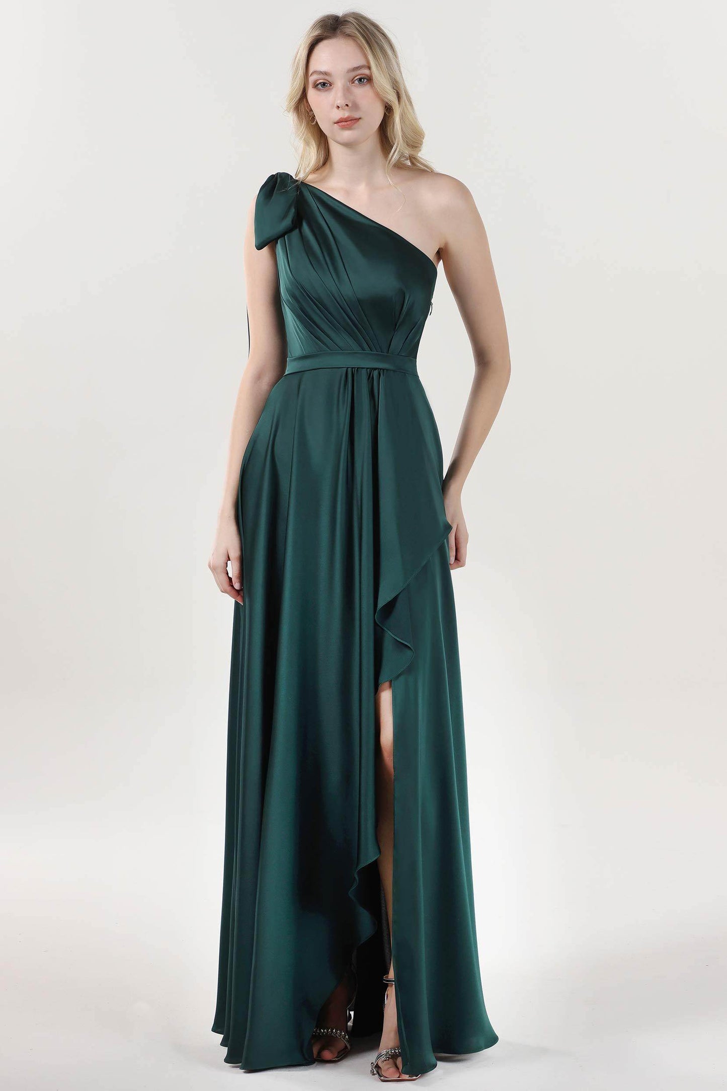 Asymmetrical Maxi Luxe Satin Bridesmaid Dress CS0603BM