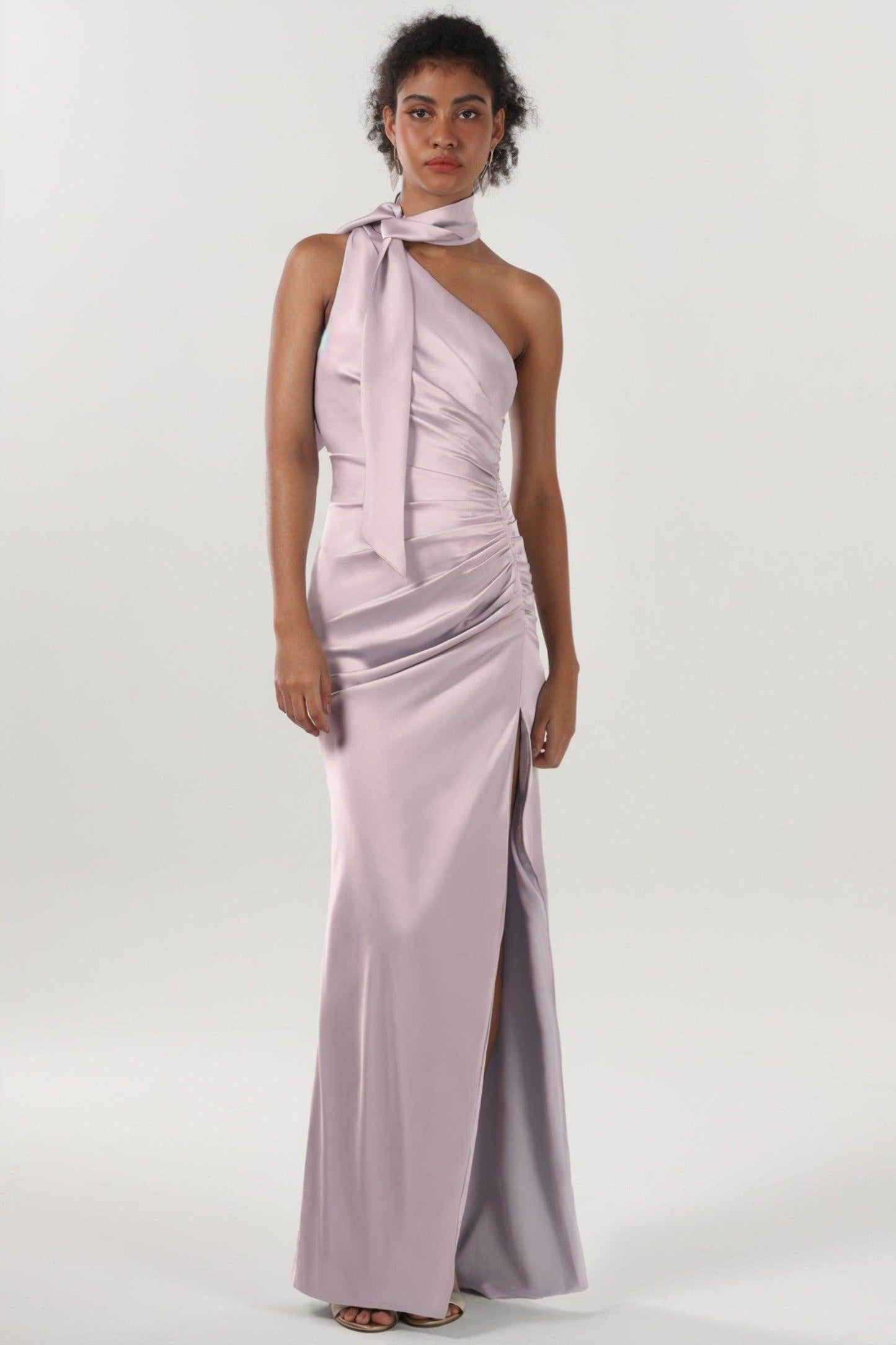 Sheath-Column Maxi Luxe Satin Bridesmaid Dress CS0604BM