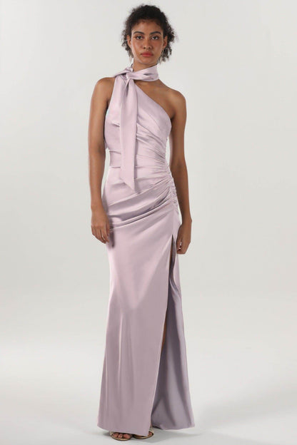 Sheath-Column Maxi Luxe Satin Bridesmaid Dress CS0604BM