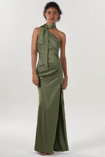 Sheath-Column Maxi Luxe Satin Bridesmaid Dress CS0604BM