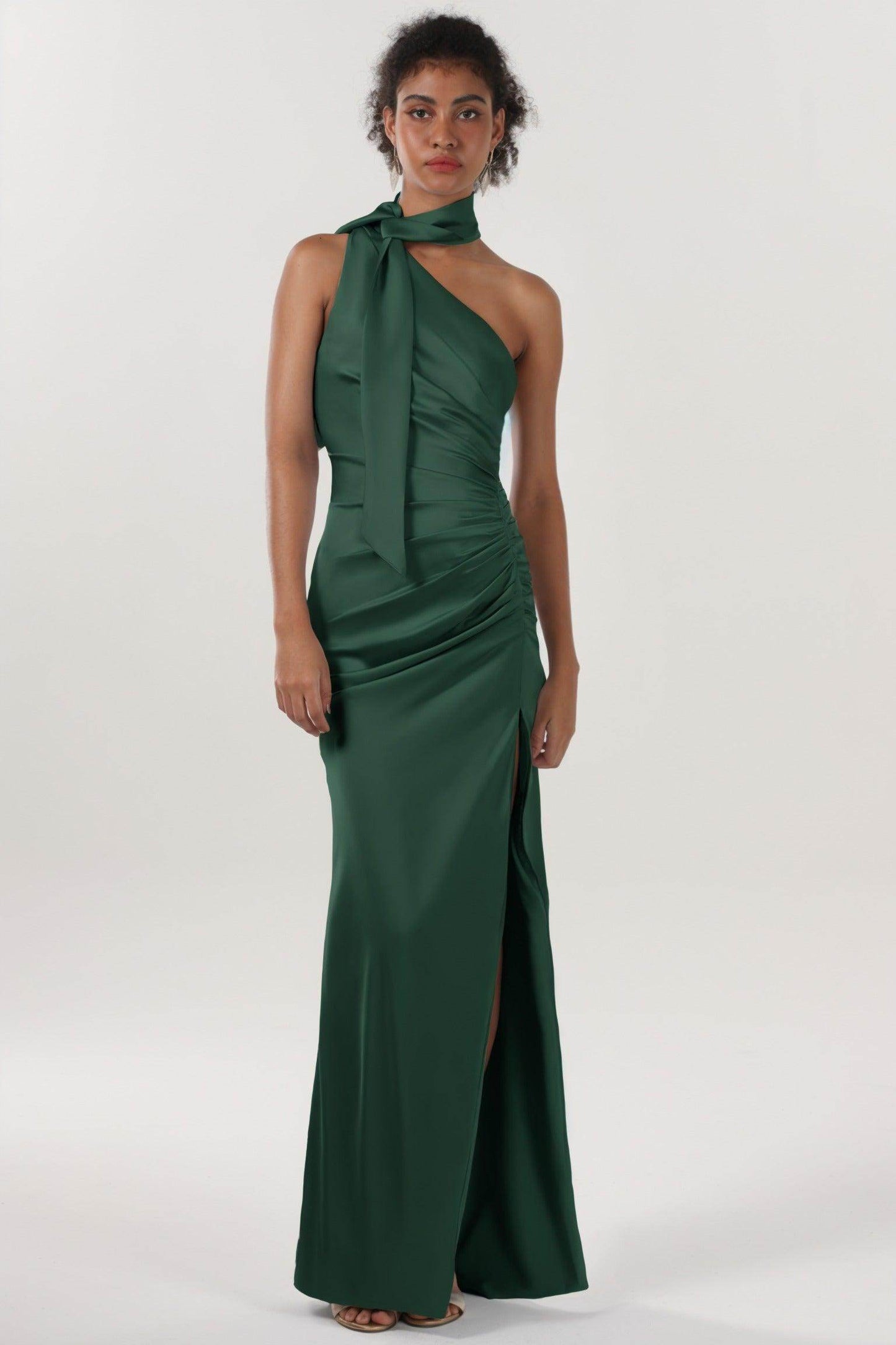 Sheath-Column Maxi Luxe Satin Bridesmaid Dress CS0604BM