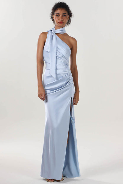 Sheath-Column Maxi Luxe Satin Bridesmaid Dress CS0604BM