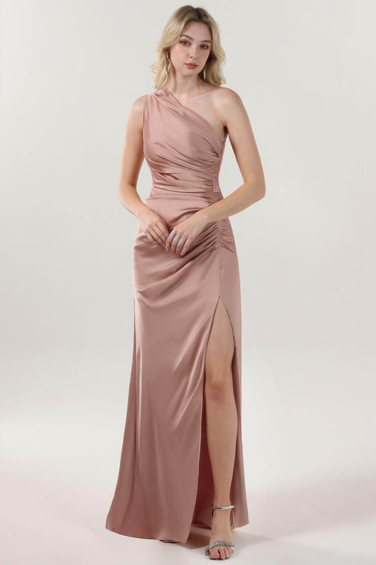 Sheath-Column Maxi Luxe Satin Bridesmaid Dress CS0606BM
